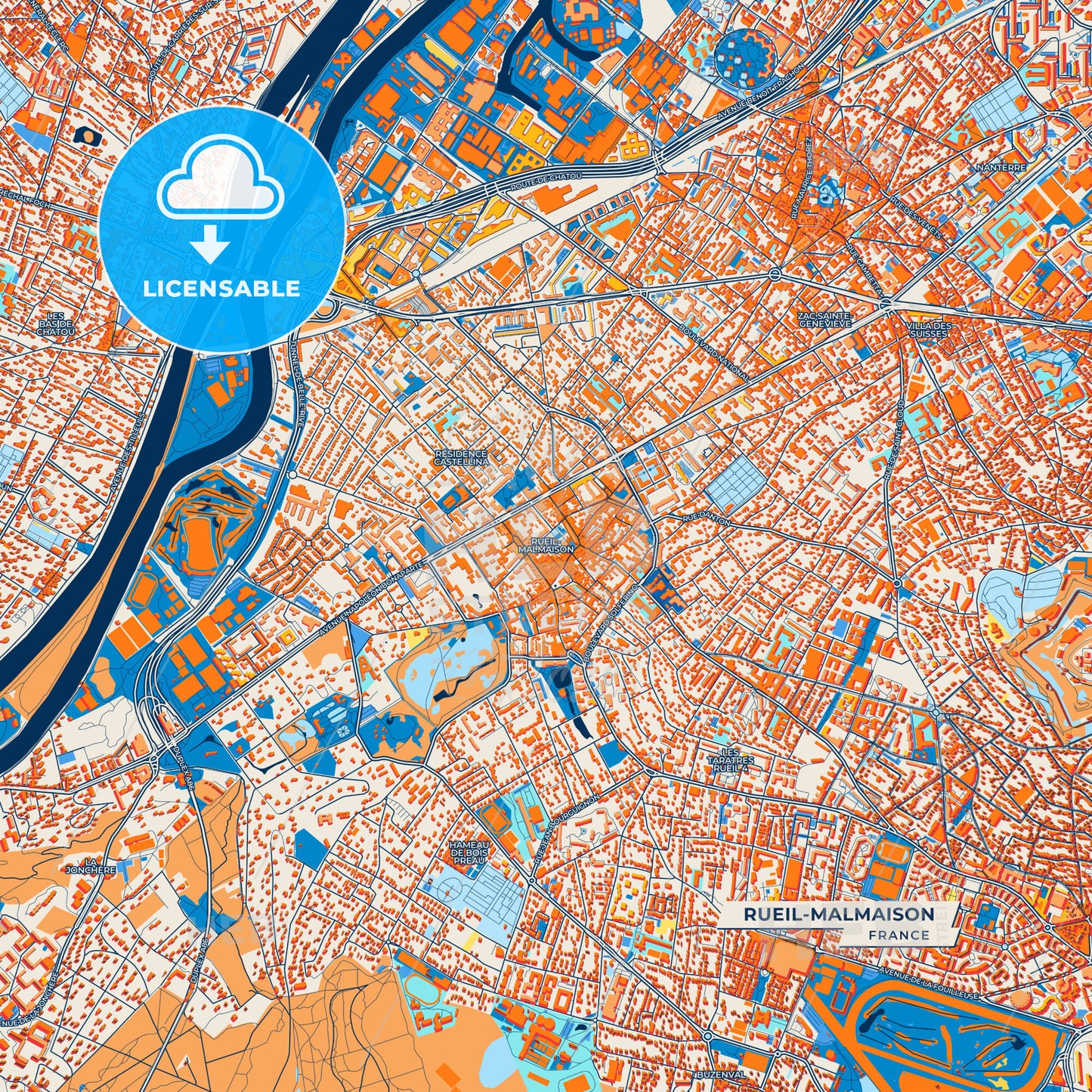 Canvas Print Template of Rueil-Malmaison Street Map