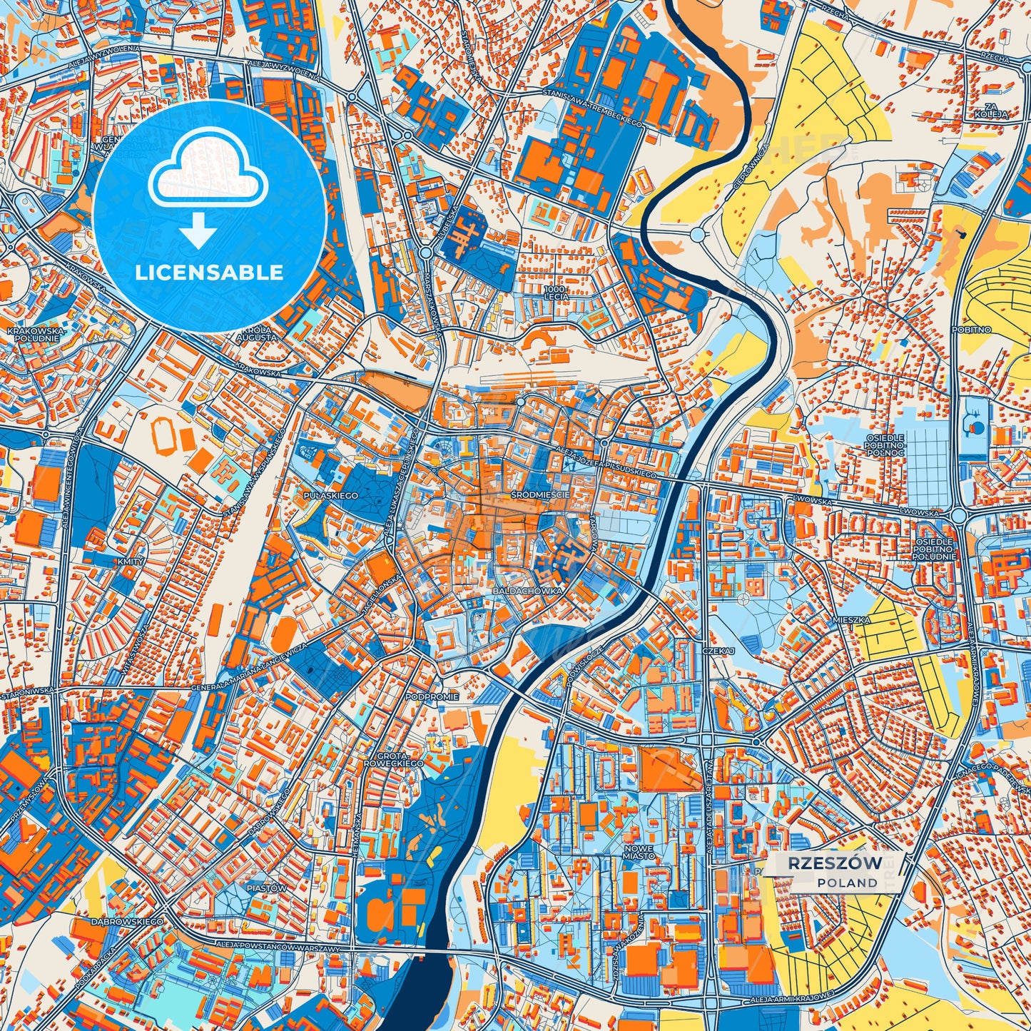Canvas Print Template of Rzeszów Street Map