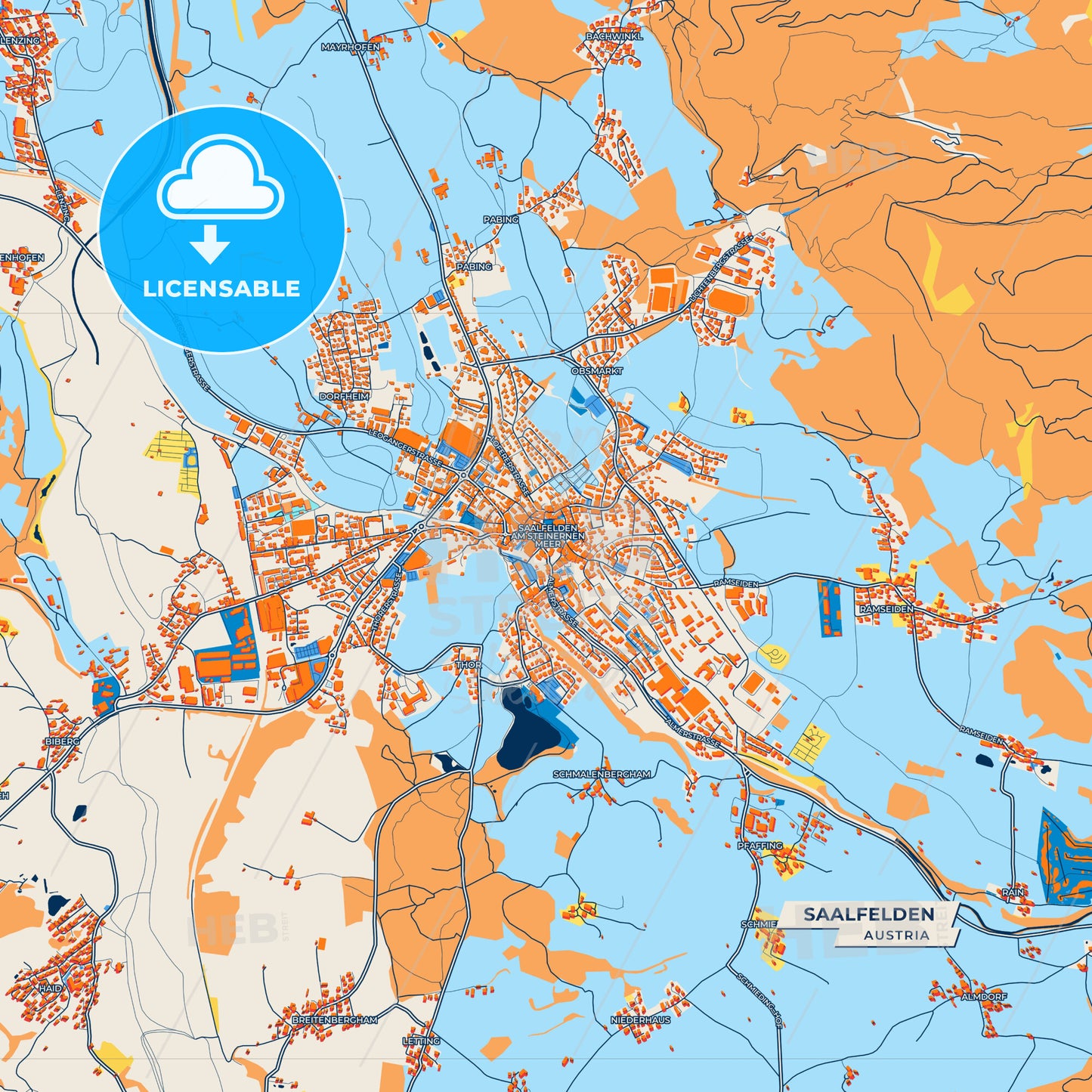 Canvas Print Template of Saalfelden Street Map