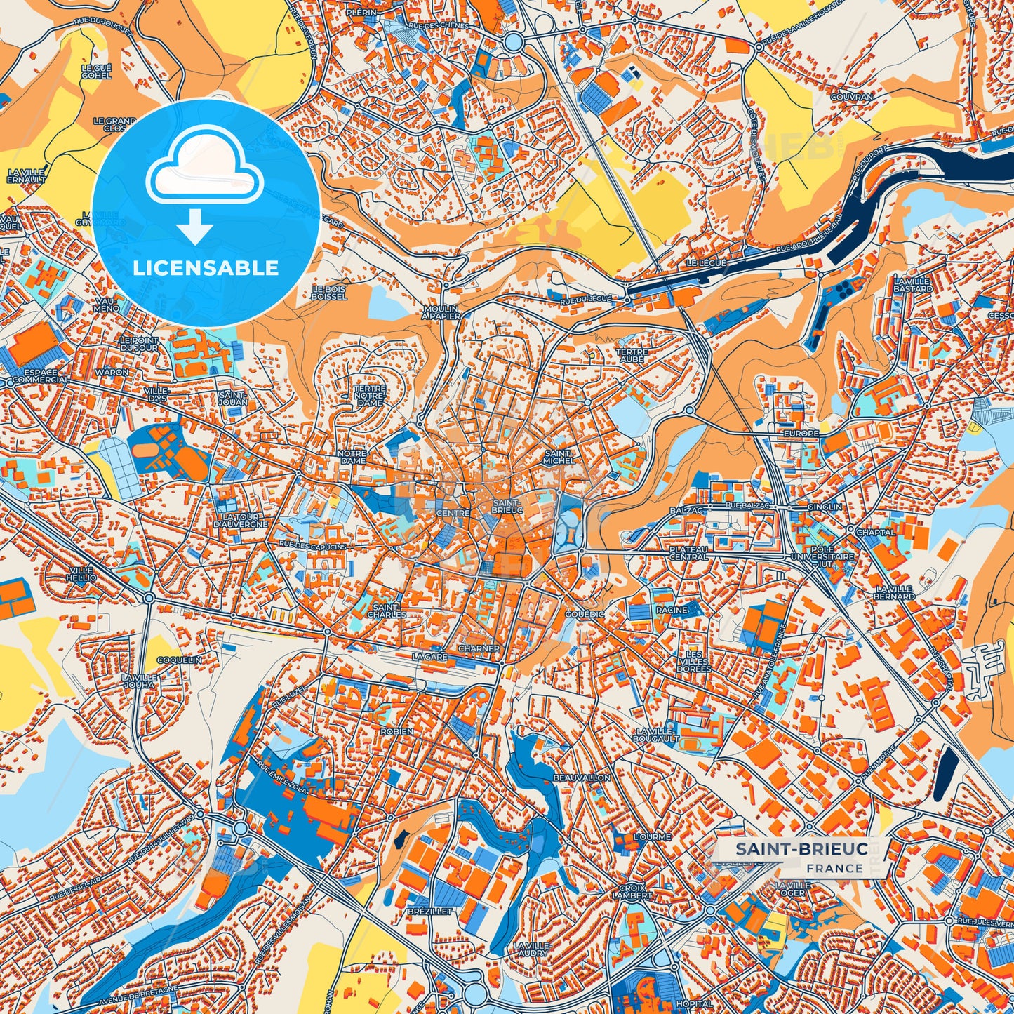 Canvas Print Template of Saint-Brieuc Street Map