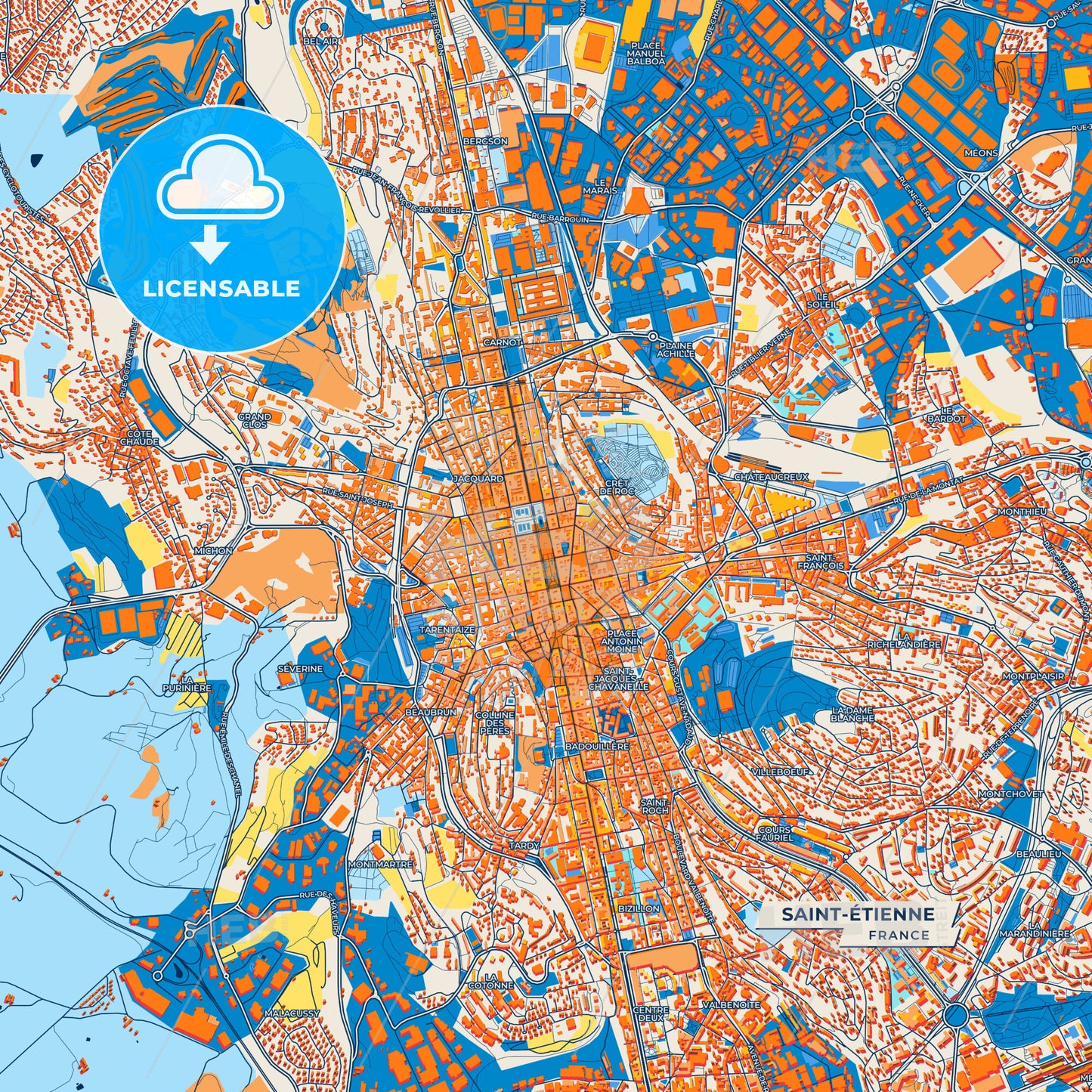 Canvas Print Template of Saint-Étienne Street Map