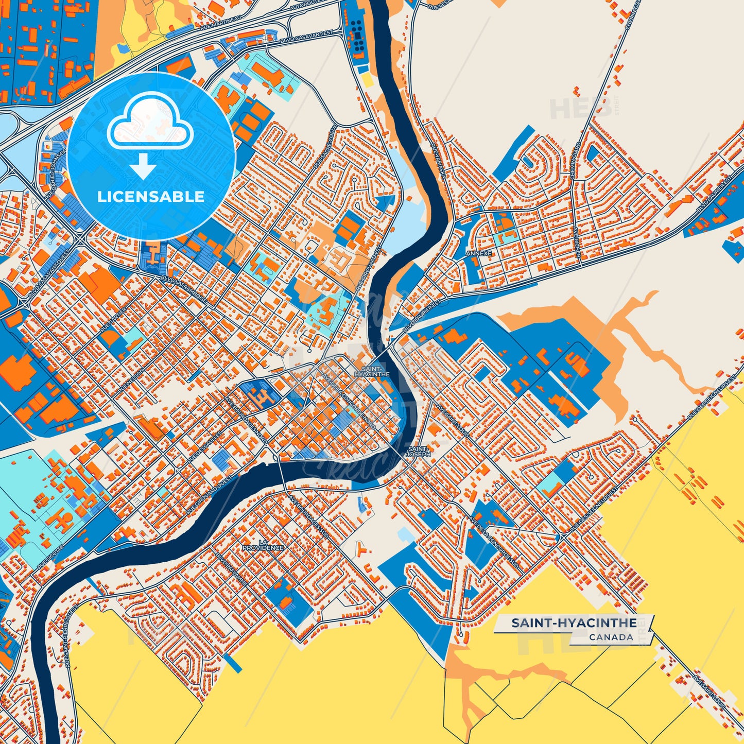 Canvas Print Template of Saint-Hyacinthe Street Map