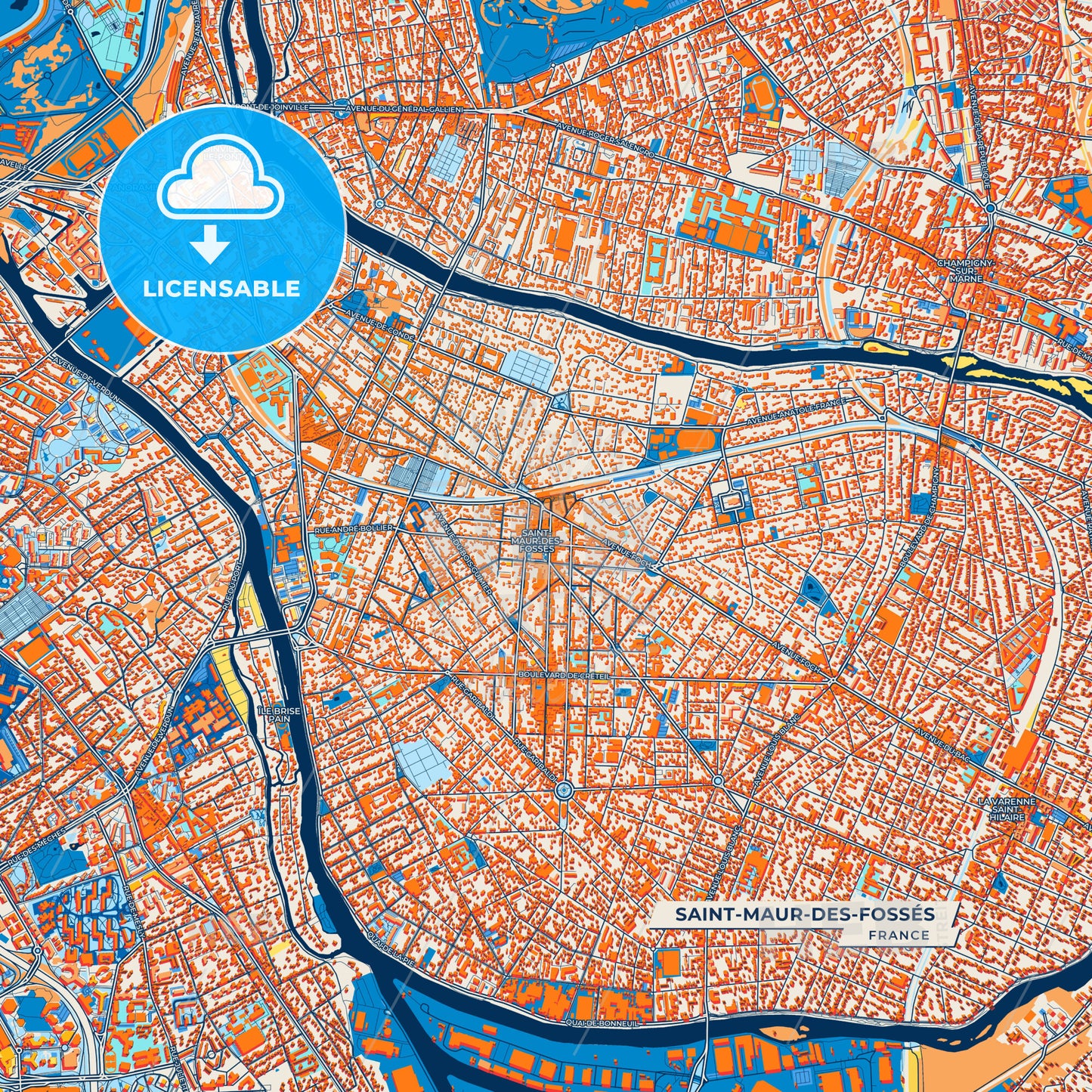 Canvas Print Template of Saint-Maur-des-Fossés Street Map