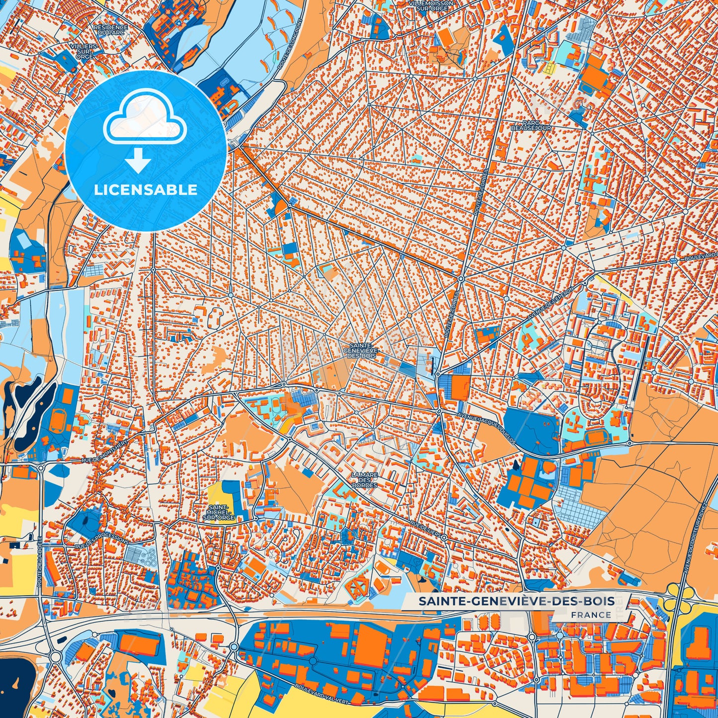 Canvas Print Template of Sainte-Geneviève-des-Bois Street Map