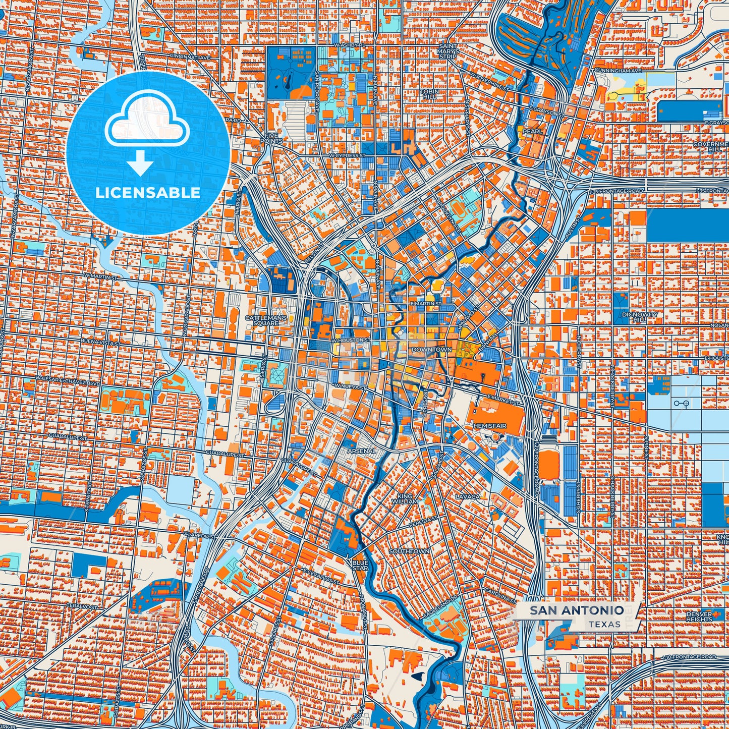 Canvas Print Template of San Antonio Street Map