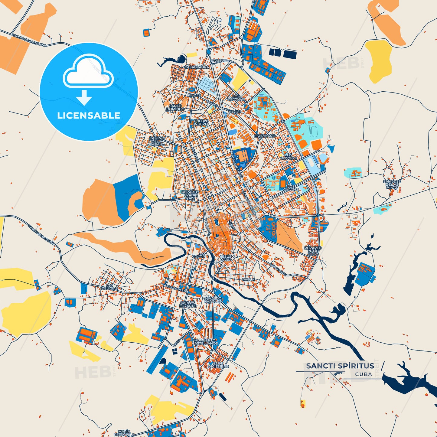 Canvas Print Template of Sancti Spíritus Street Map