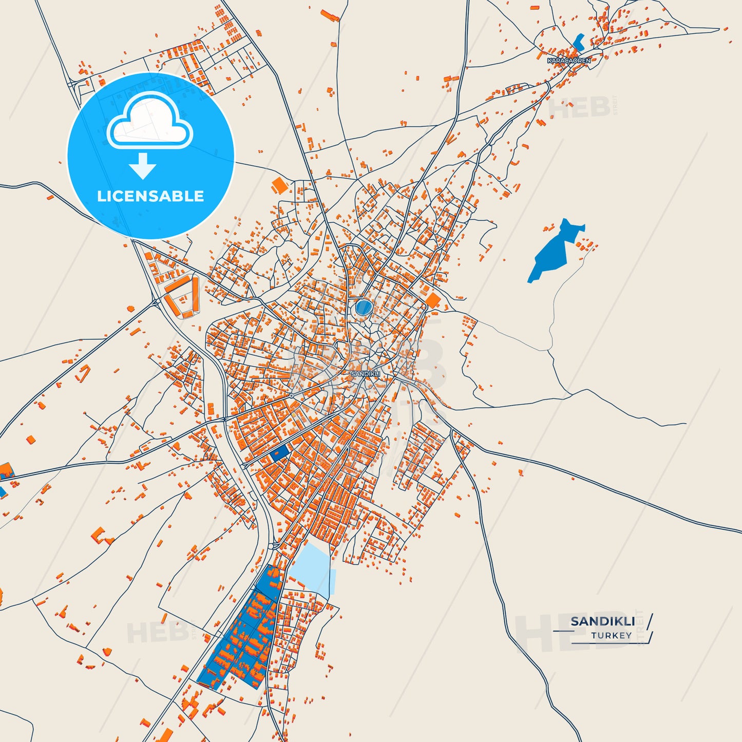 Canvas Print Template of Sandıklı Street Map