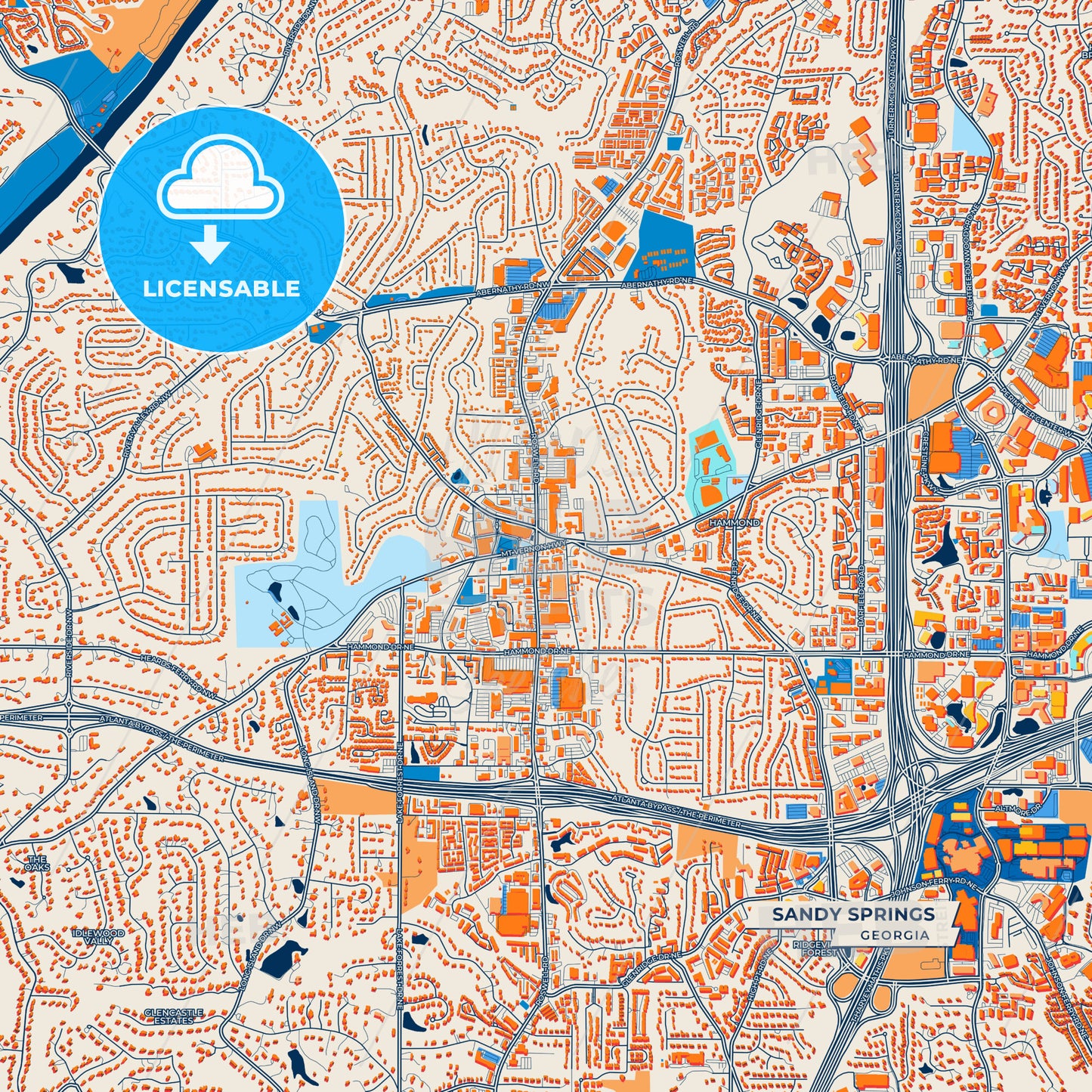 Canvas Print Template of Sandy Springs Street Map
