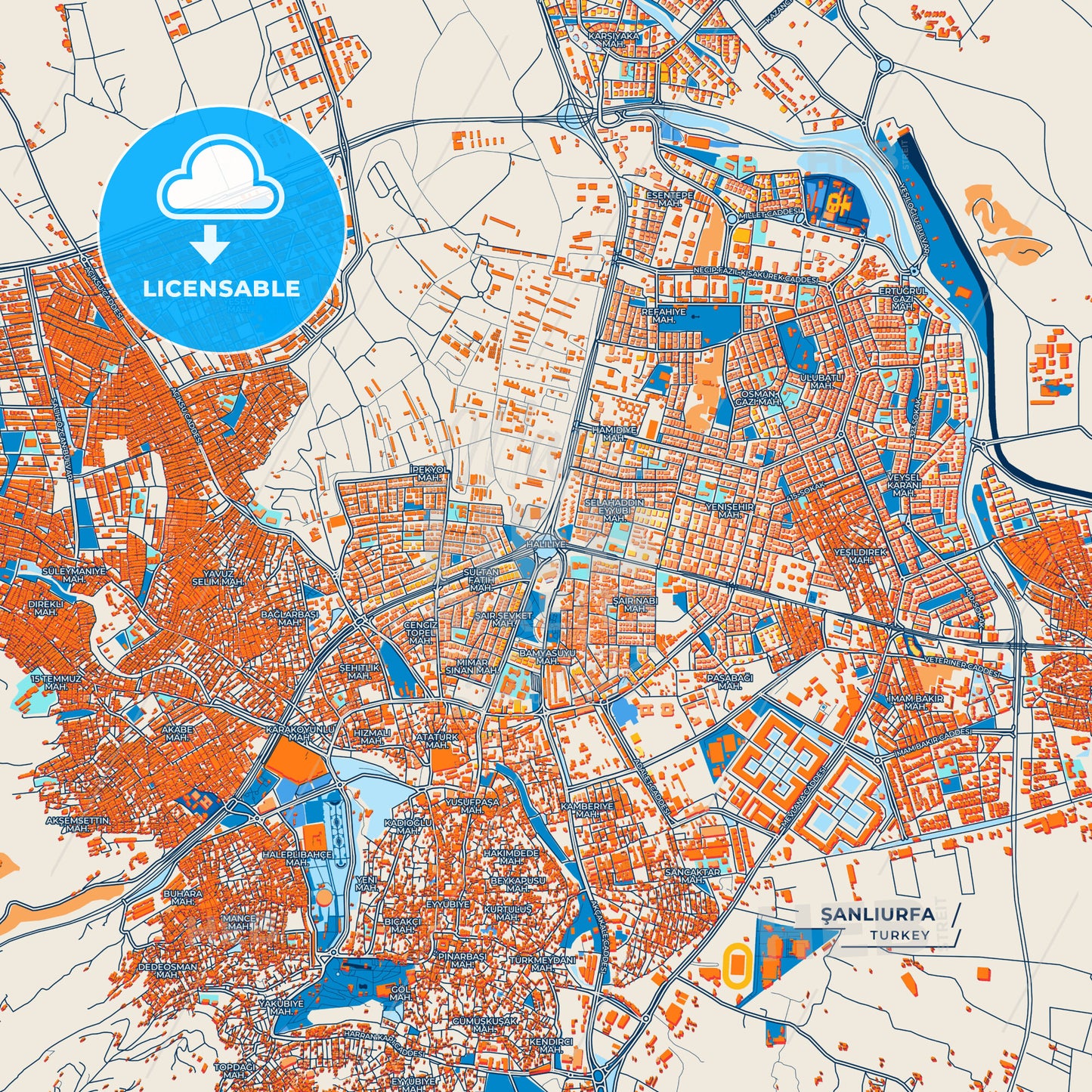 Canvas Print Template of Şanlıurfa Street Map