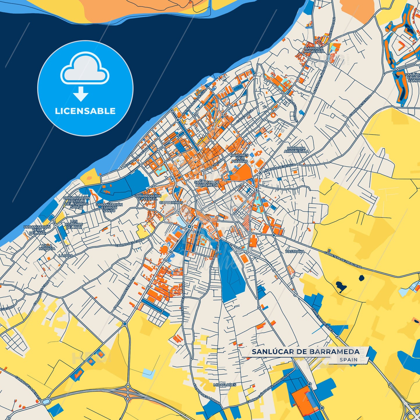 Canvas Print Template of Sanlúcar de Barrameda Street Map