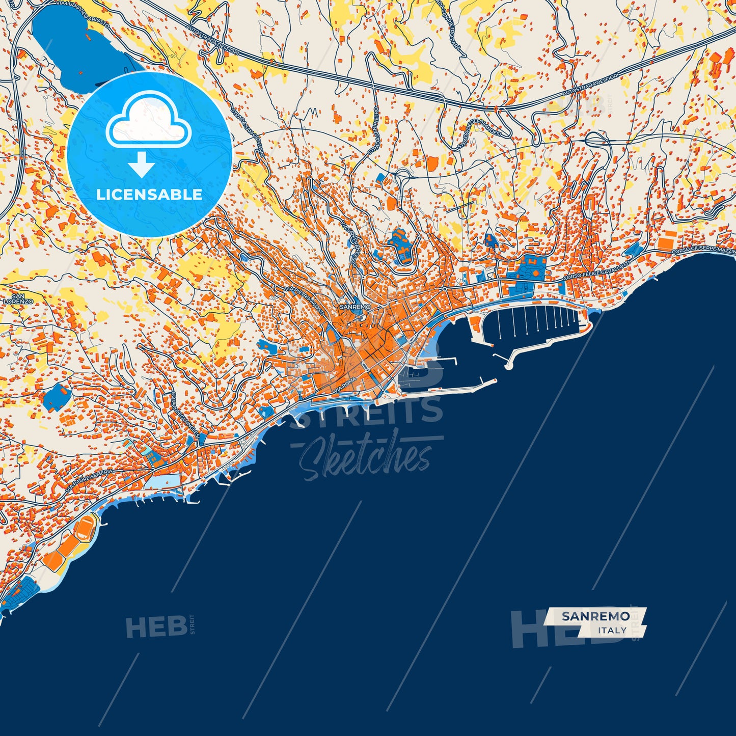 Canvas Print Template of Sanremo Street Map