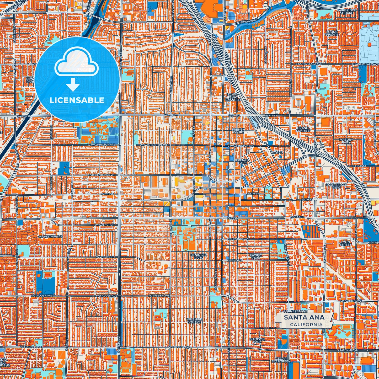 Canvas Print Template of Santa Ana Street Map