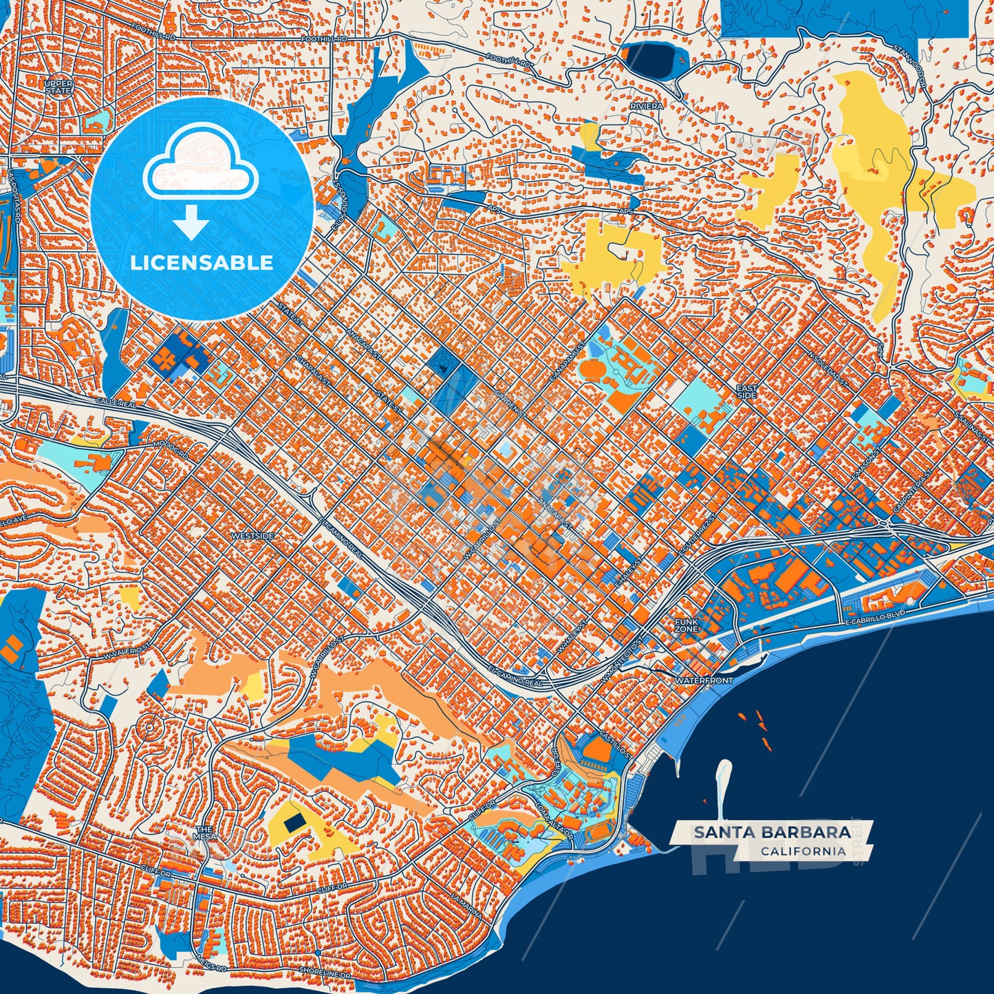 Canvas Print Template of Santa Barbara Street Map