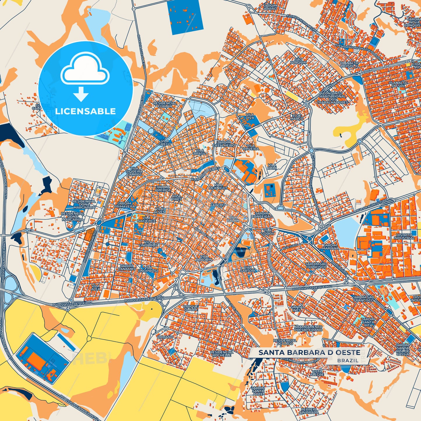 Canvas Print Template of Santa Barbara d Oeste Street Map