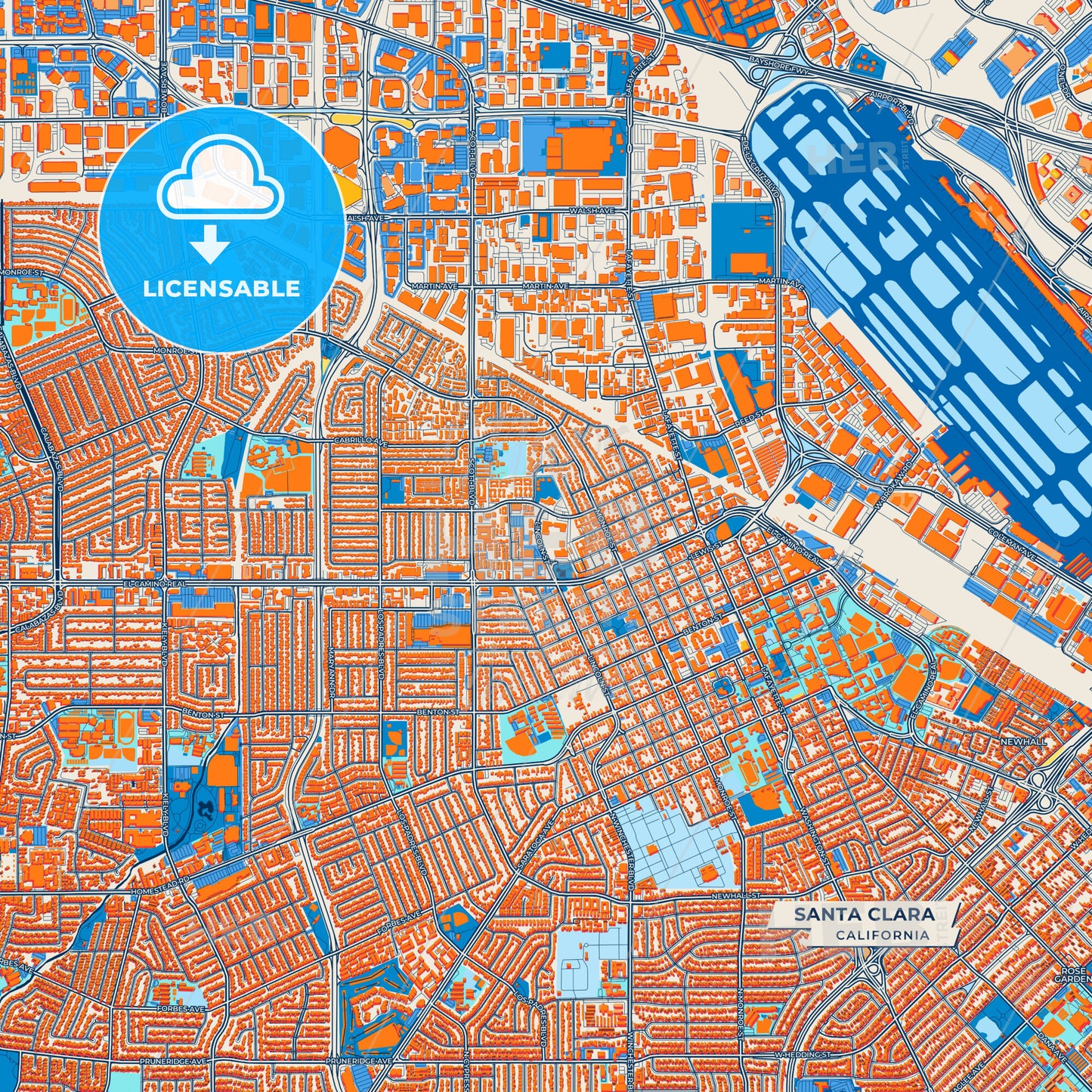 Canvas Print Template of Santa Clara Street Map