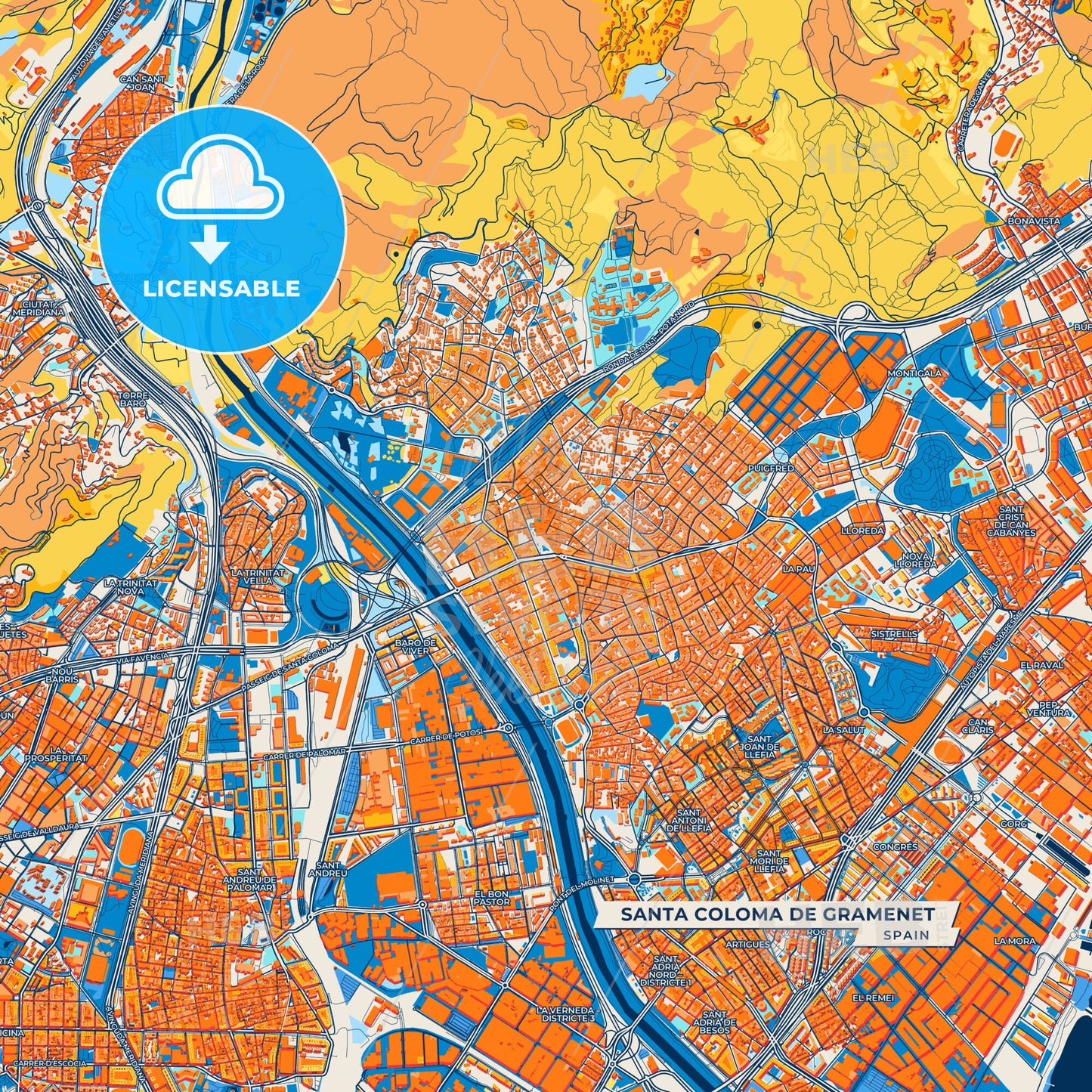 Canvas Print Template of Santa Coloma de Gramenet Street Map