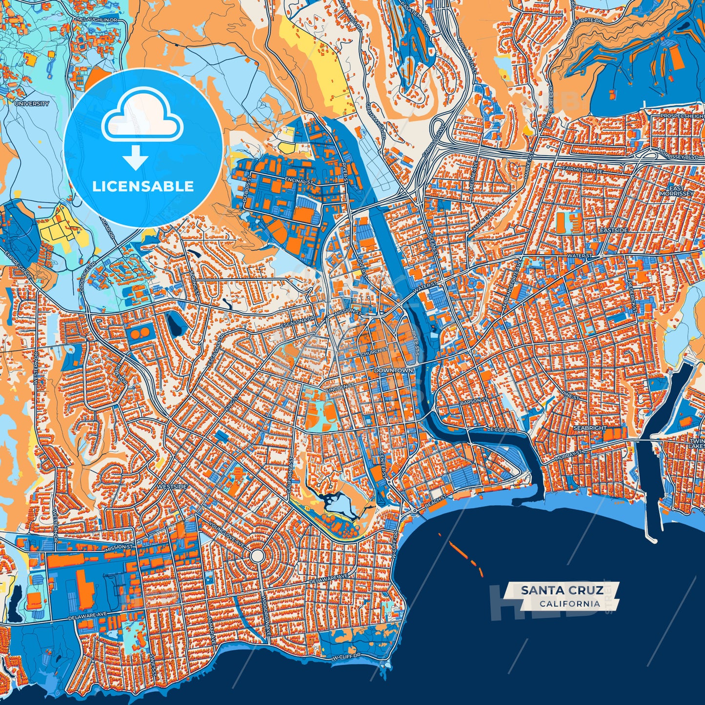 Canvas Print Template of Santa Cruz Street Map
