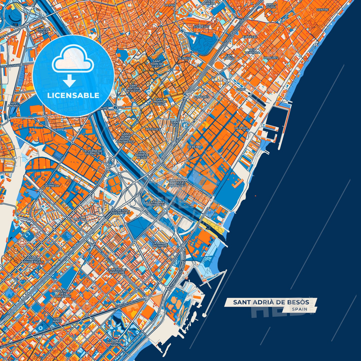 Canvas Print Template of Sant Adrià de Besòs Street Map