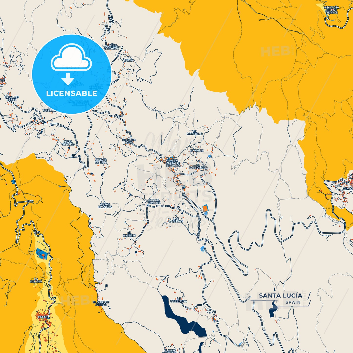 Canvas Print Template of Santa Lucía Street Map