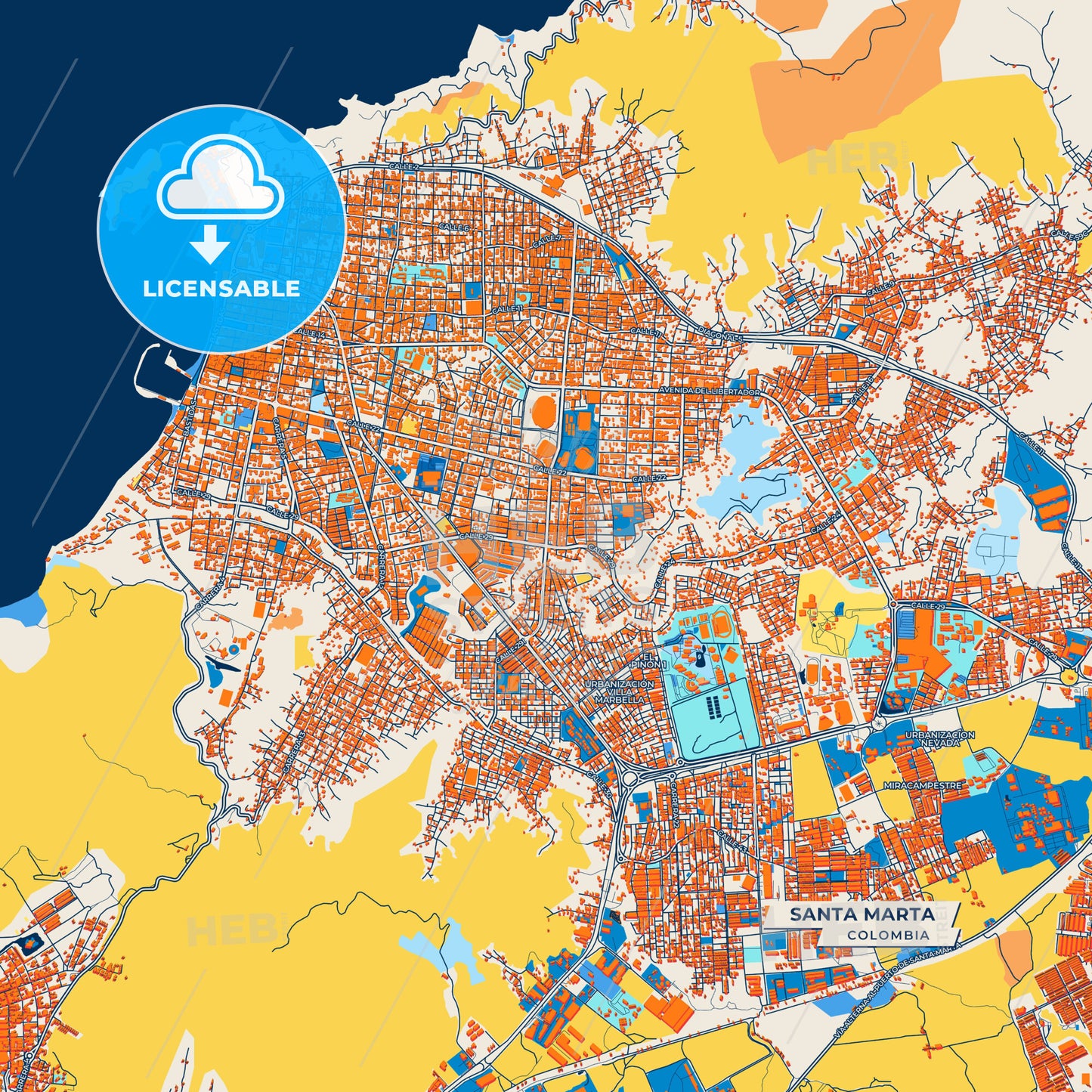 Canvas Print Template of Santa Marta Street Map