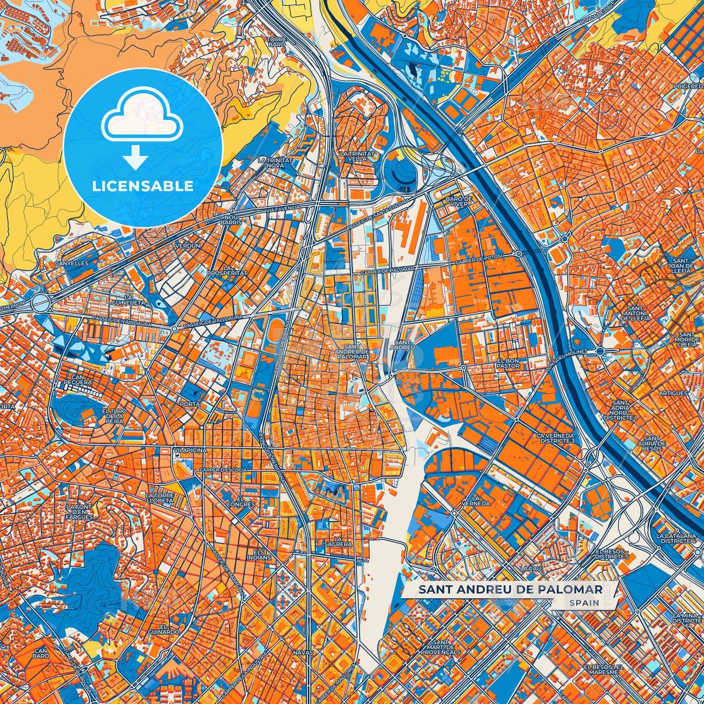 Canvas Print Template of Sant Andreu de Palomar Street Map