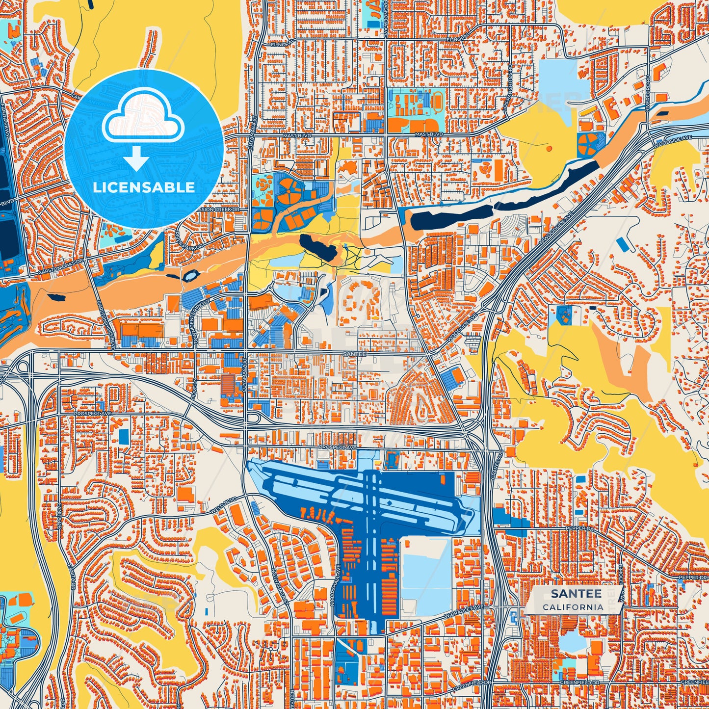 Canvas Print Template of Santee Street Map