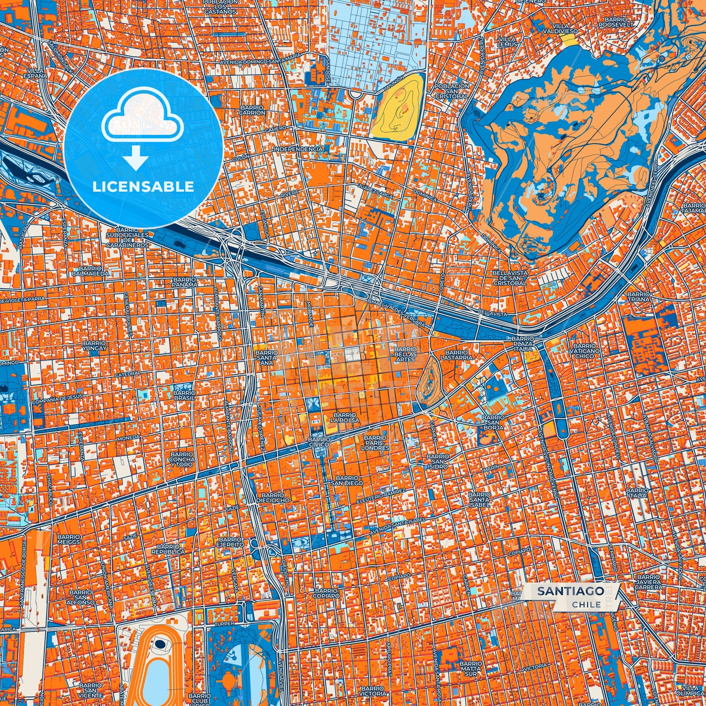 Canvas Print Template of Santiago Street Map