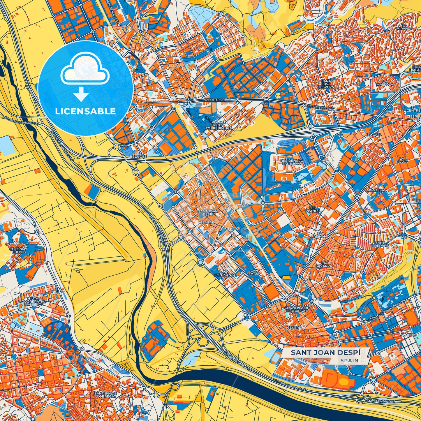 Canvas Print Template of Sant Joan Despí Street Map