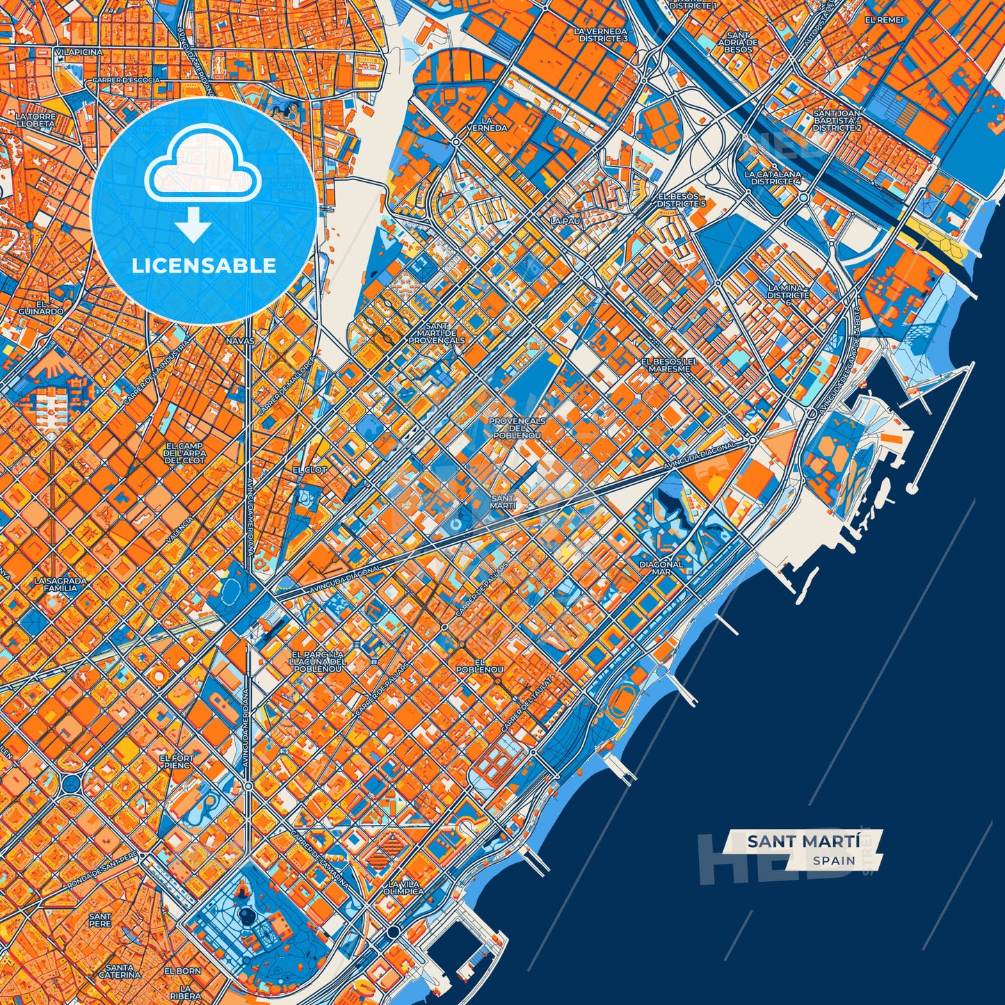 Canvas Print Template of Sant Martí Street Map