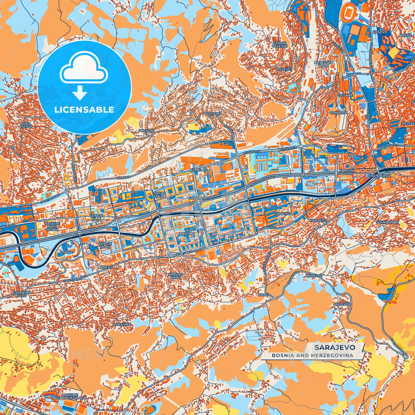 Canvas Print Template of Sarajevo Street Map