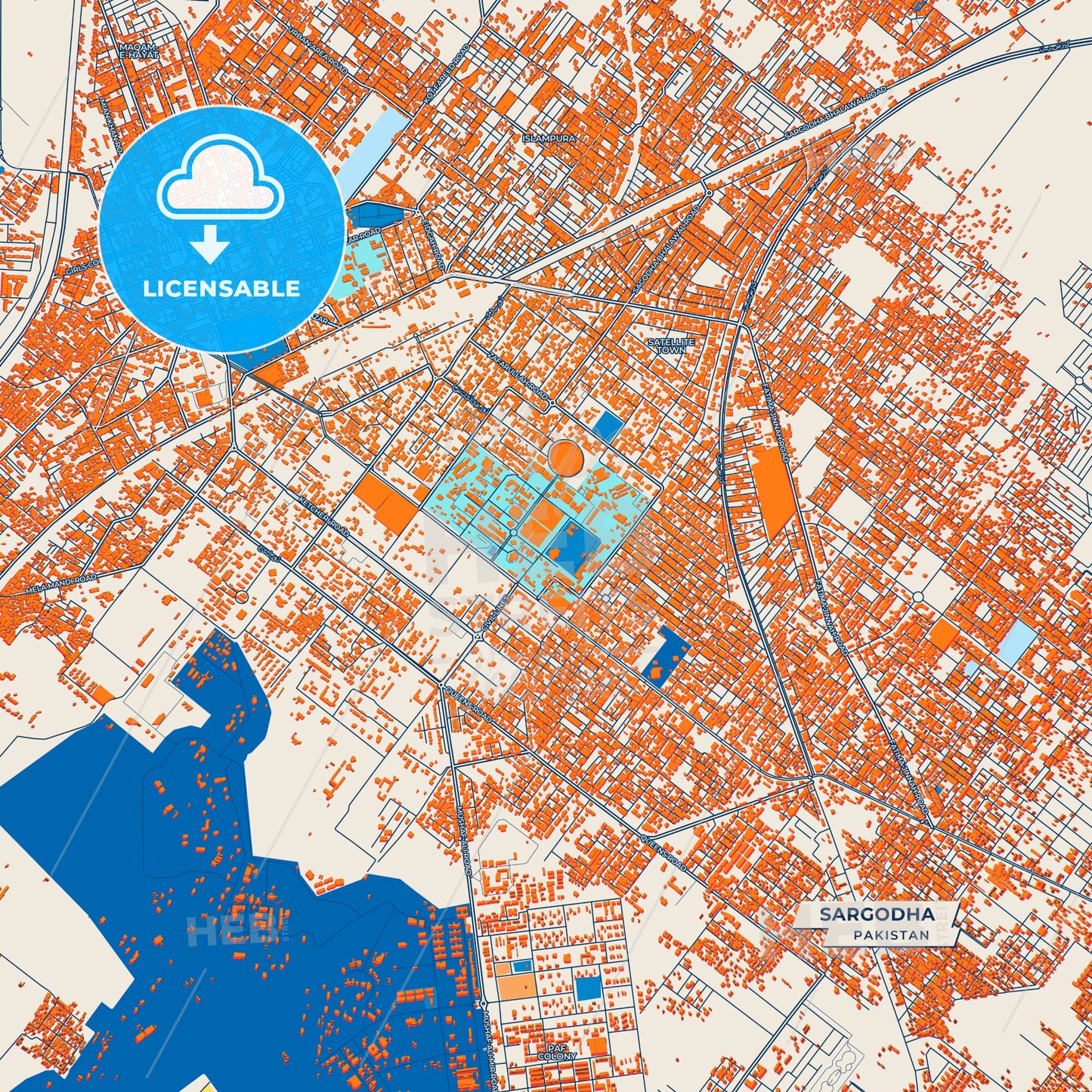 Canvas Print Template of Sargodha Street Map