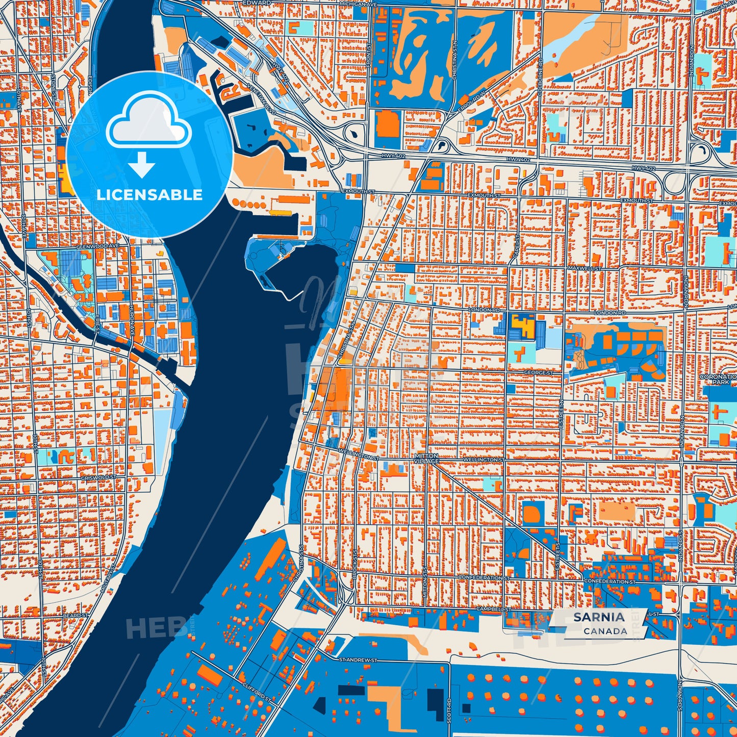Canvas Print Template of Sarnia Street Map