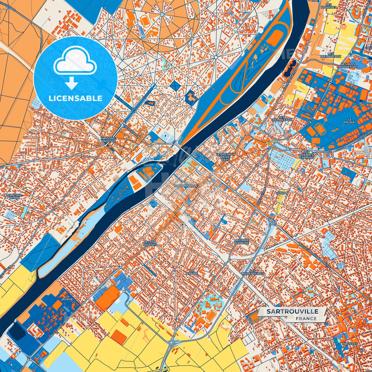Canvas Print Template of Sartrouville Street Map