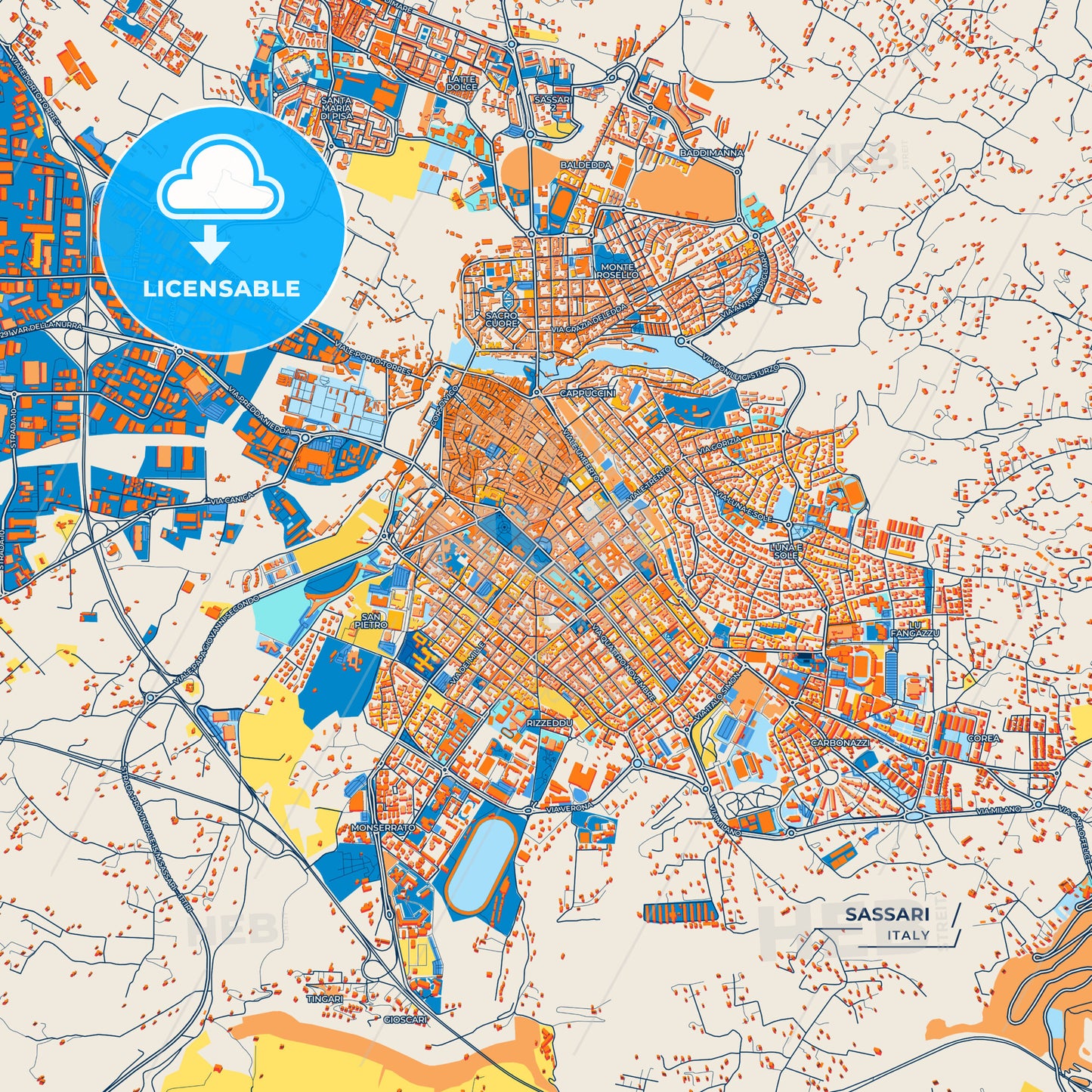 Canvas Print Template of Sassari Street Map