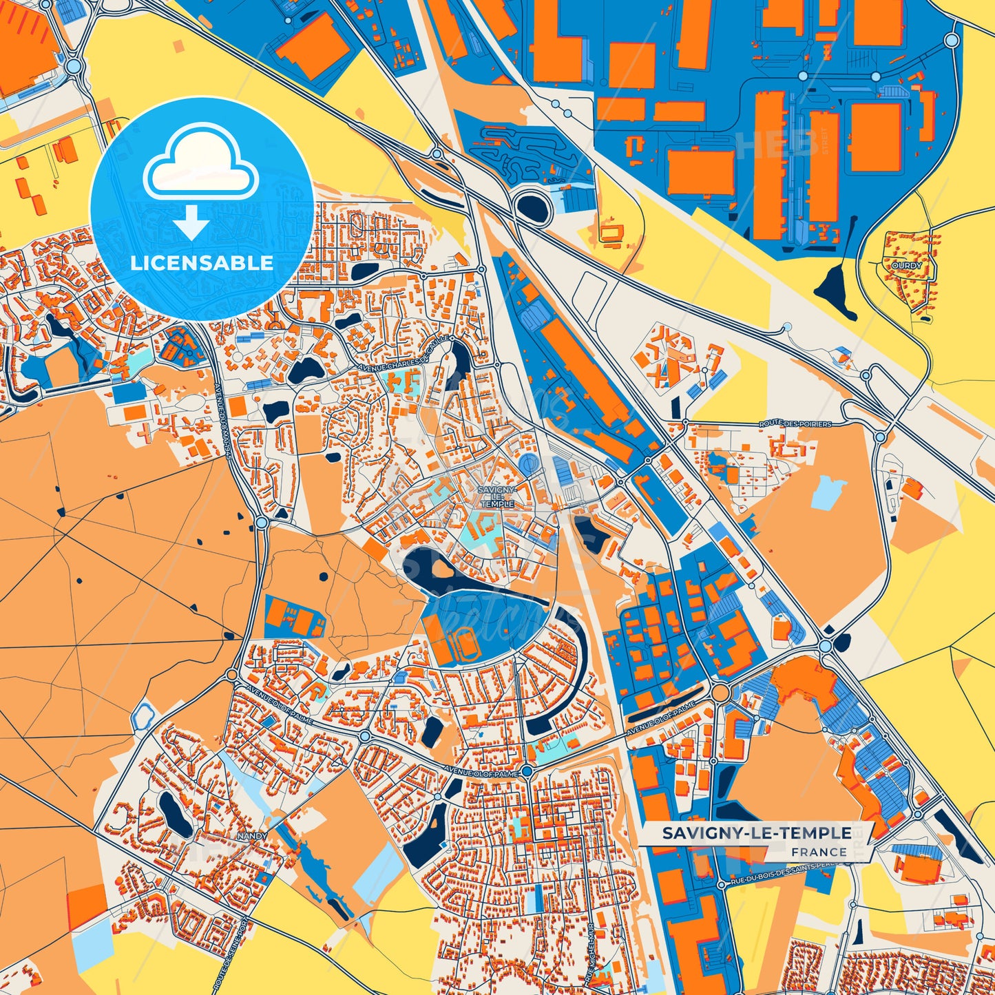 Canvas Print Template of Savigny-le-Temple Street Map