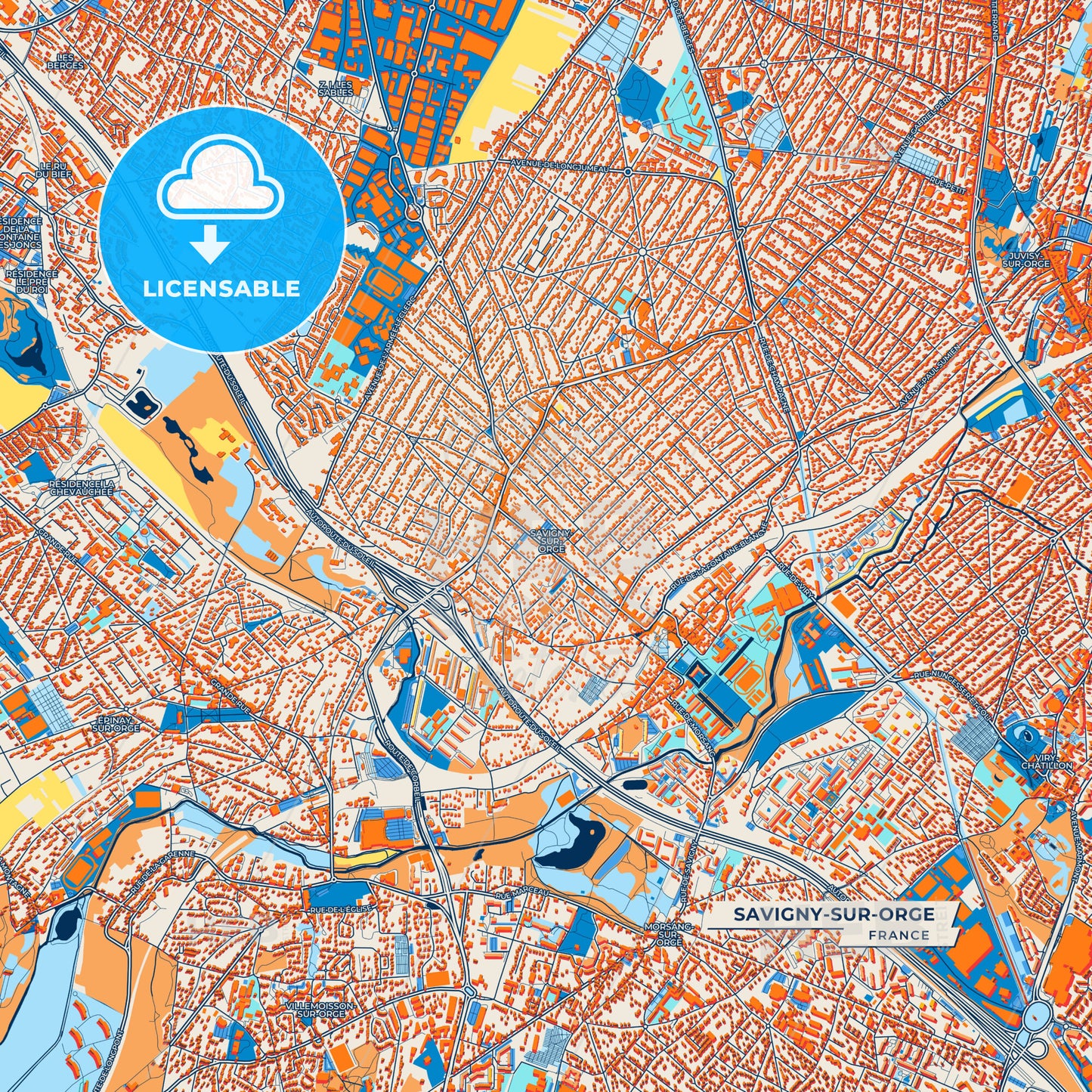 Canvas Print Template of Savigny-sur-Orge Street Map