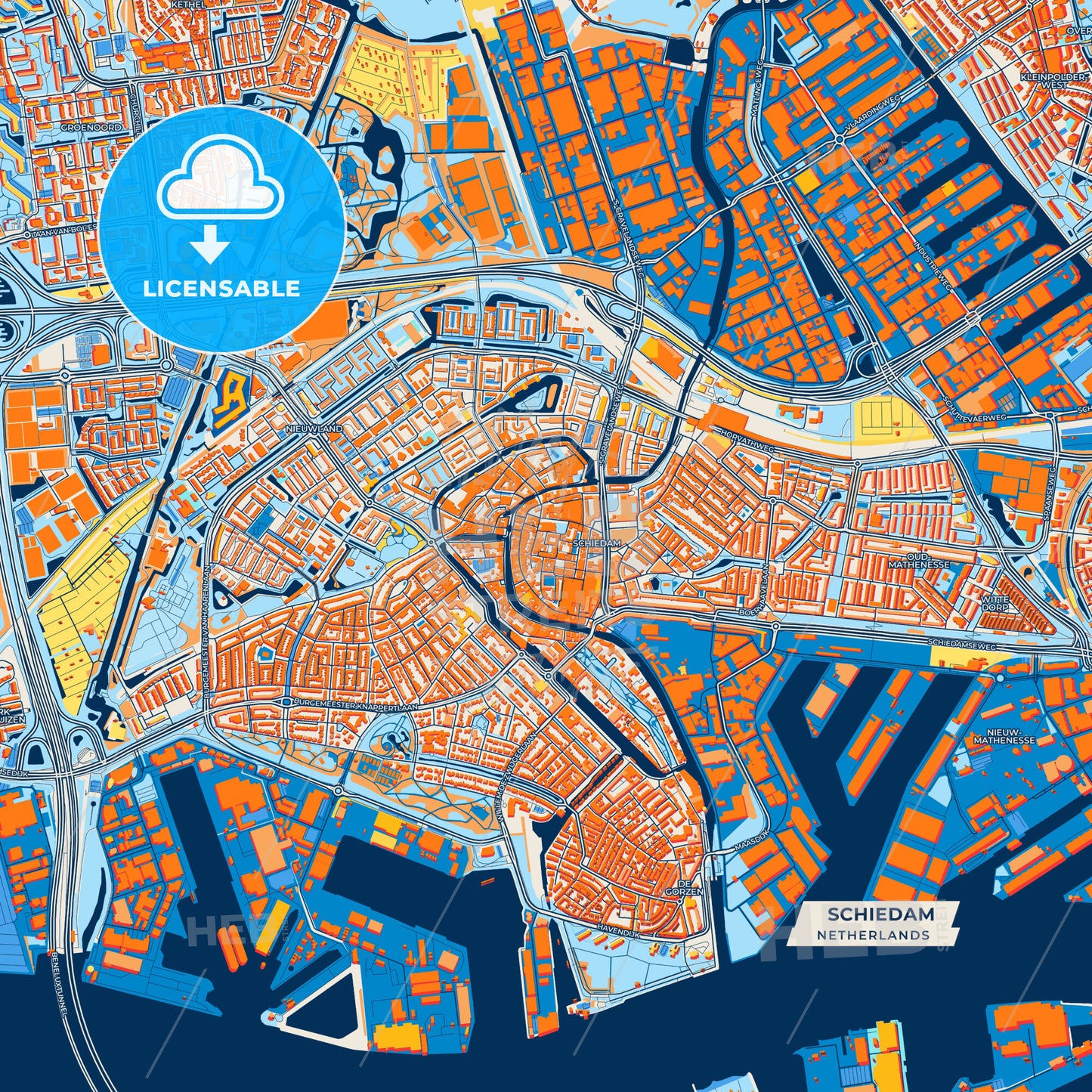 Canvas Print Template of Schiedam Street Map