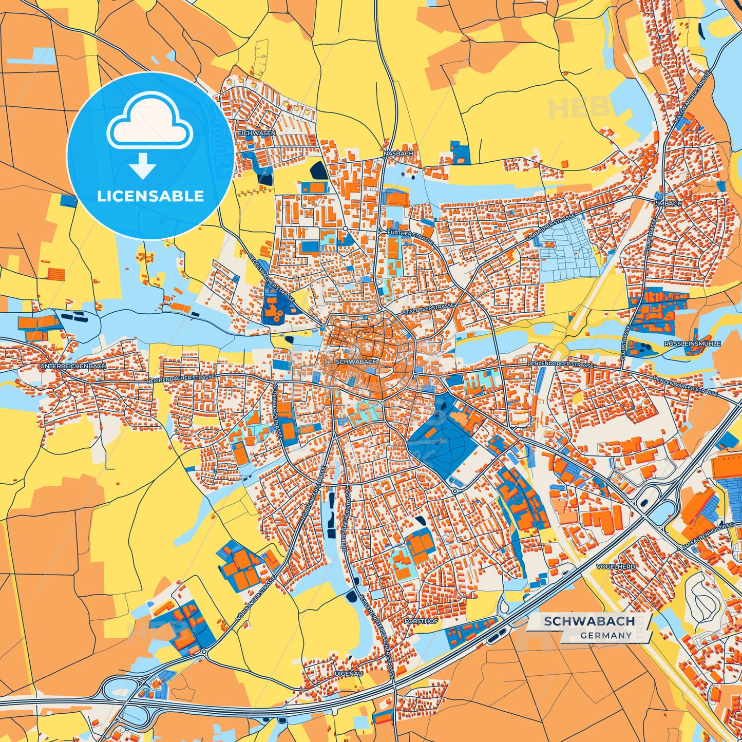 Canvas Print Template of Schwabach Street Map