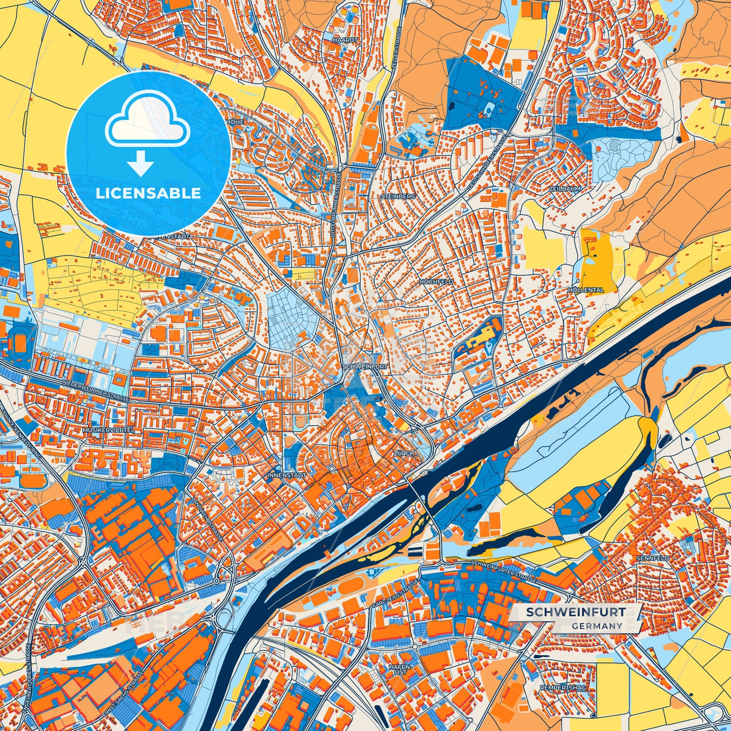 Canvas Print Template of Schweinfurt Street Map