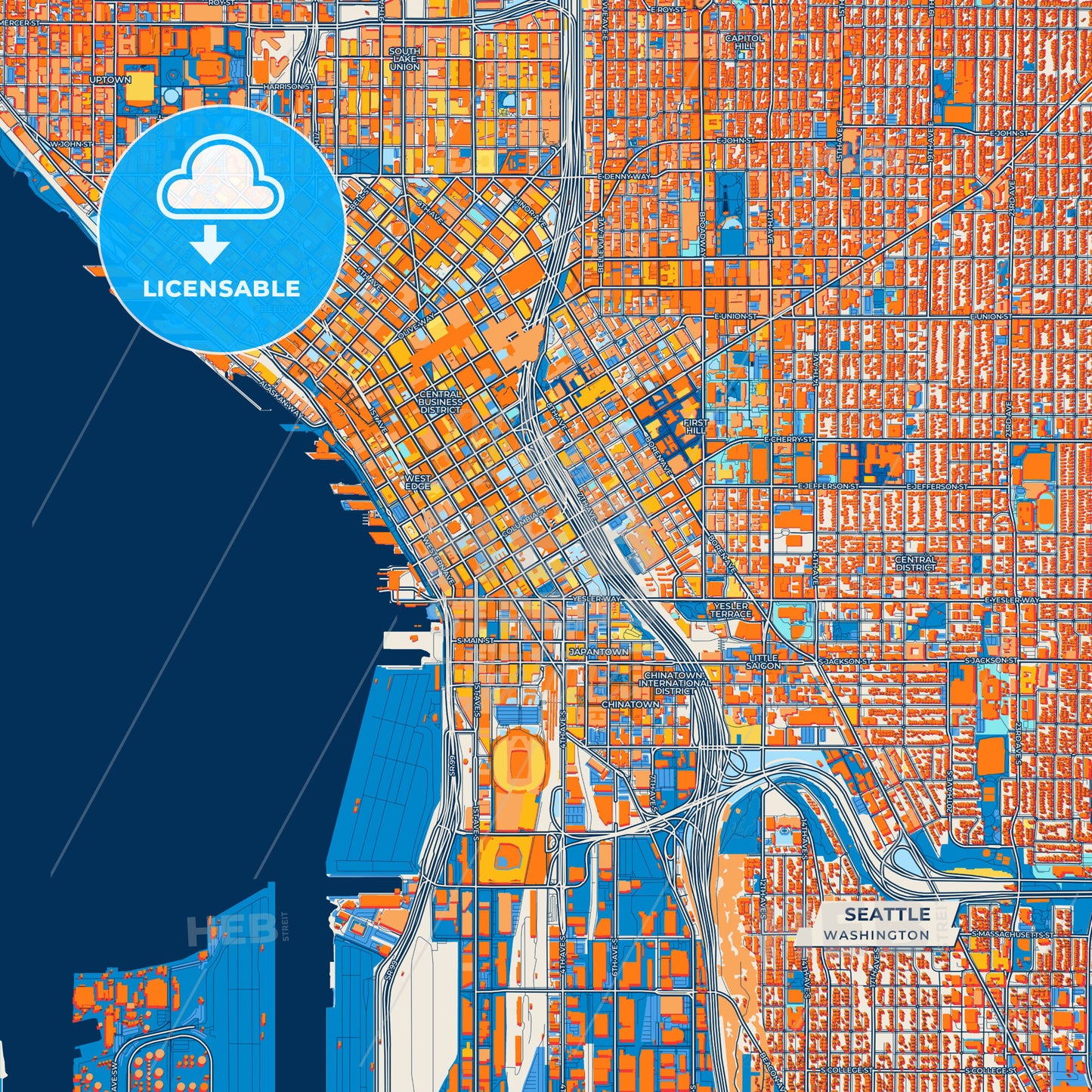 Canvas Print Template of Seattle Street Map
