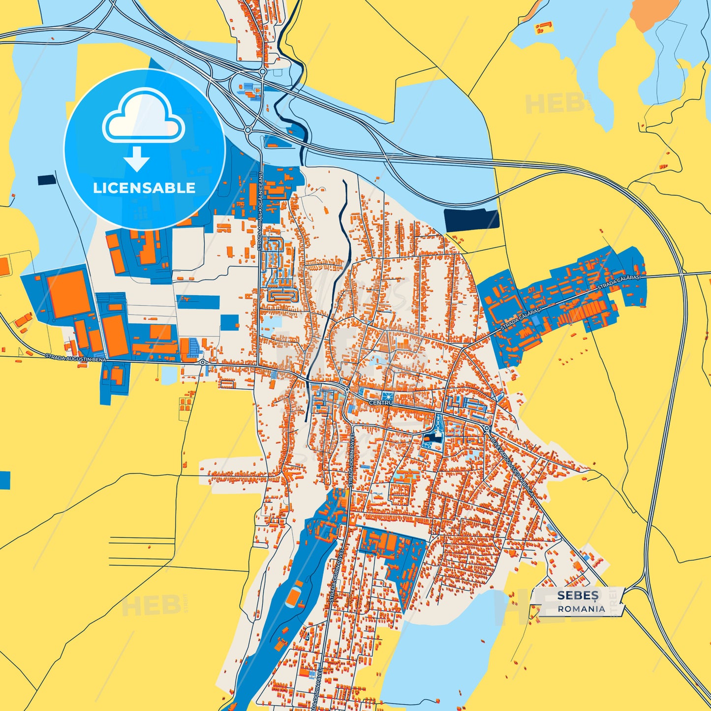 Canvas Print Template of Sebeș Street Map