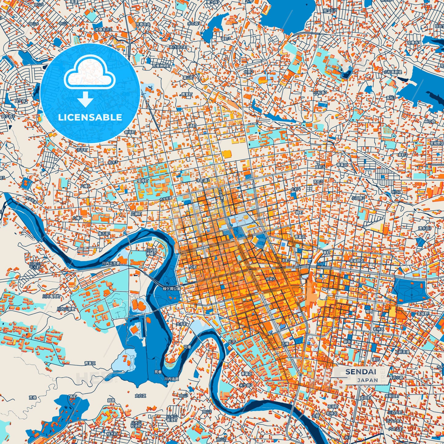 Canvas Print Template of Sendai Street Map