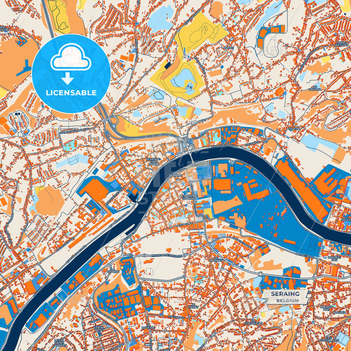 Canvas Print Template of Seraing Street Map