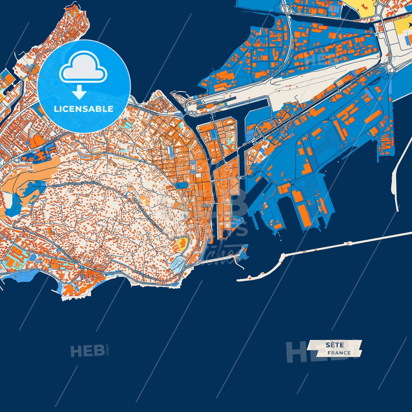 Canvas Print Template of Sète Street Map
