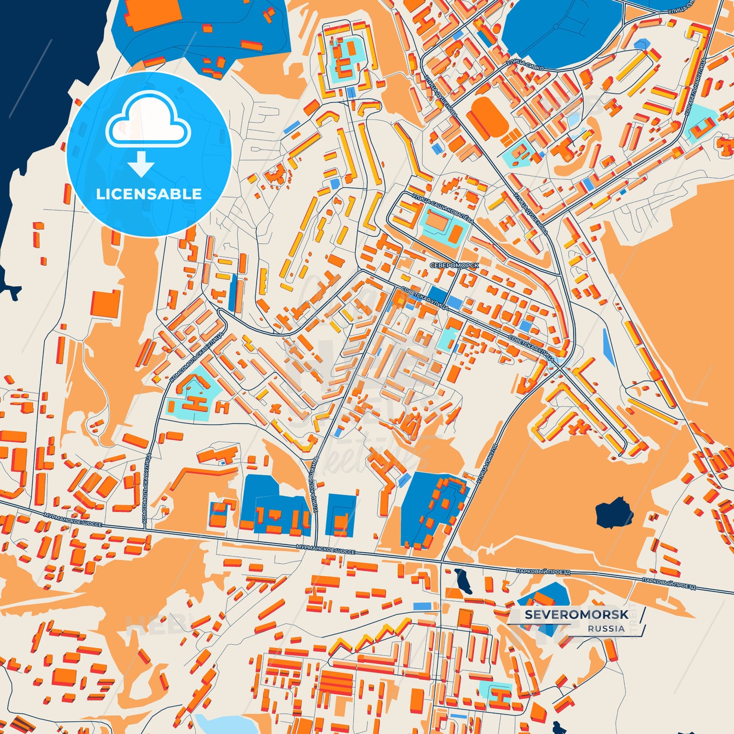 Canvas Print Template of Severomorsk Street Map