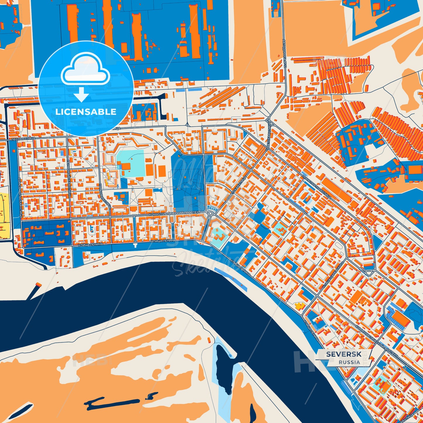 Canvas Print Template of Seversk Street Map