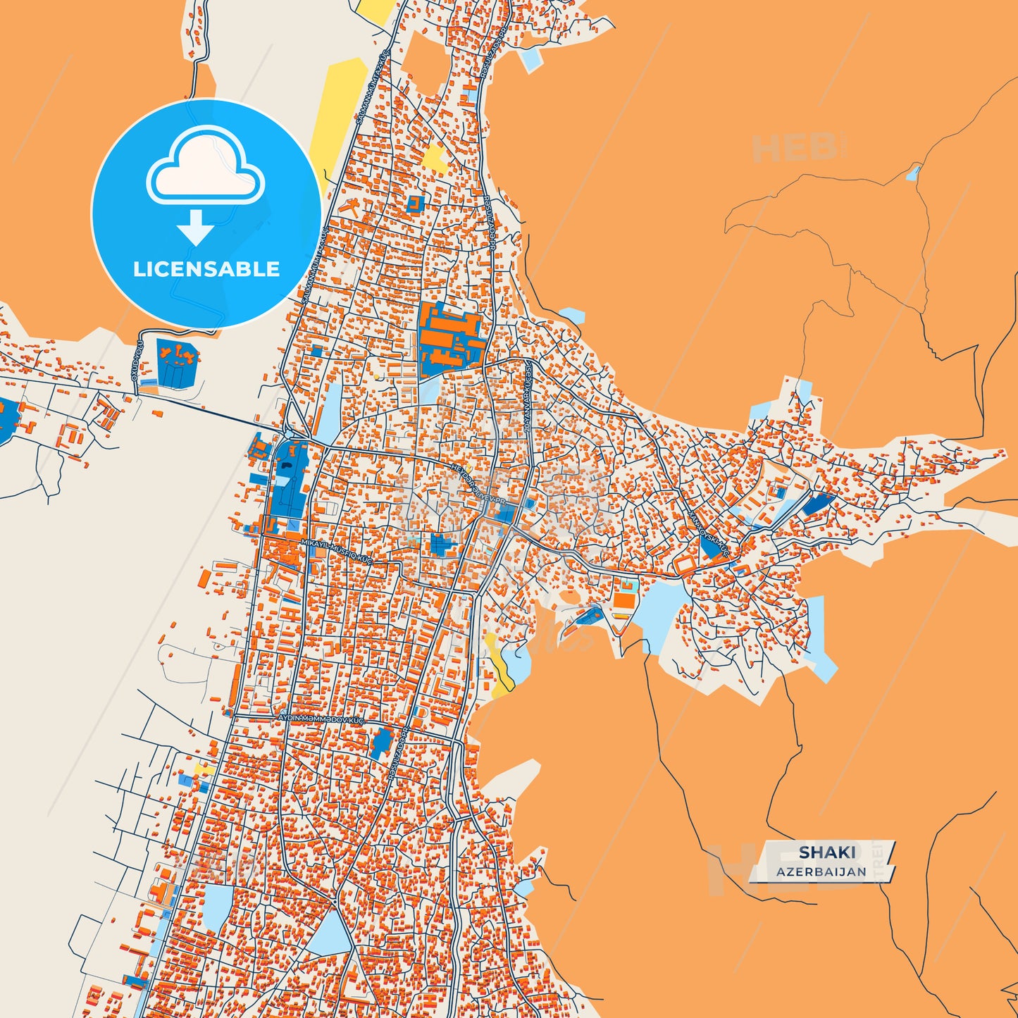 Canvas Print Template of Shaki Street Map