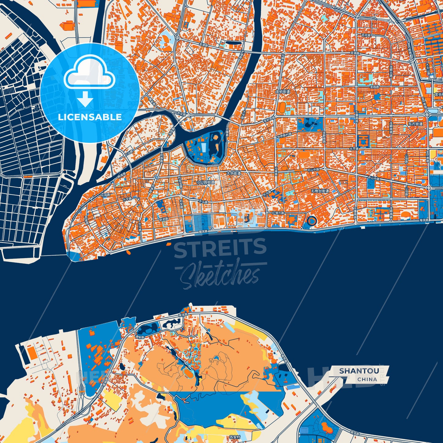 Canvas Print Template of Shantou Street Map