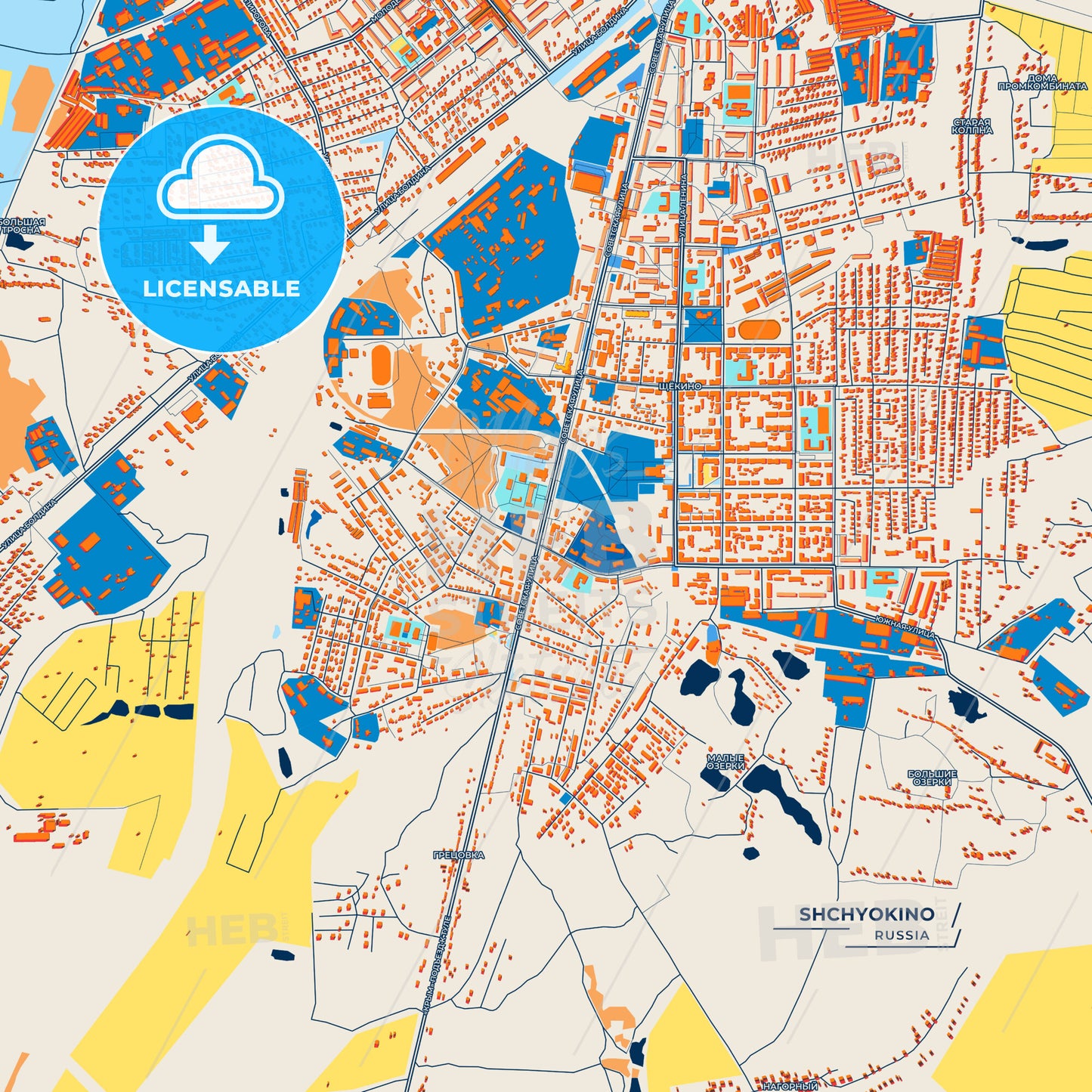 Canvas Print Template of Shchyokino Street Map