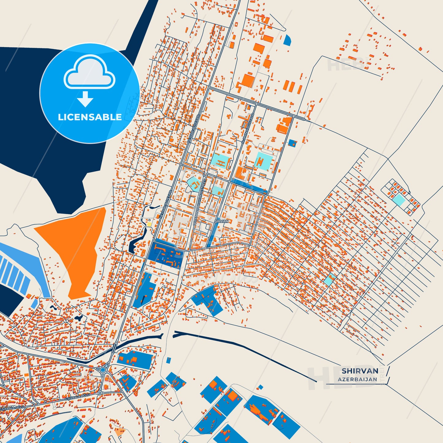 Canvas Print Template of Shirvan Street Map